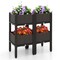 2 Set Elevated Plastic Raised Garden Bed Planter Kit for Flower Vegetable Grow-Brown